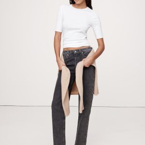 Ribbed Elbow-Sleeve T-Shirt