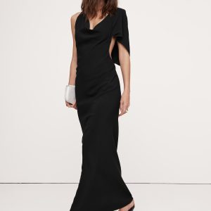 Stretch-Crepe Asymmetrical Open-Back Maxi Dress