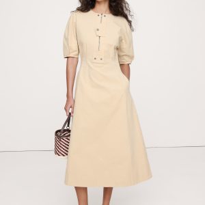 Stretch-Cotton Twill Utility Midi Dress